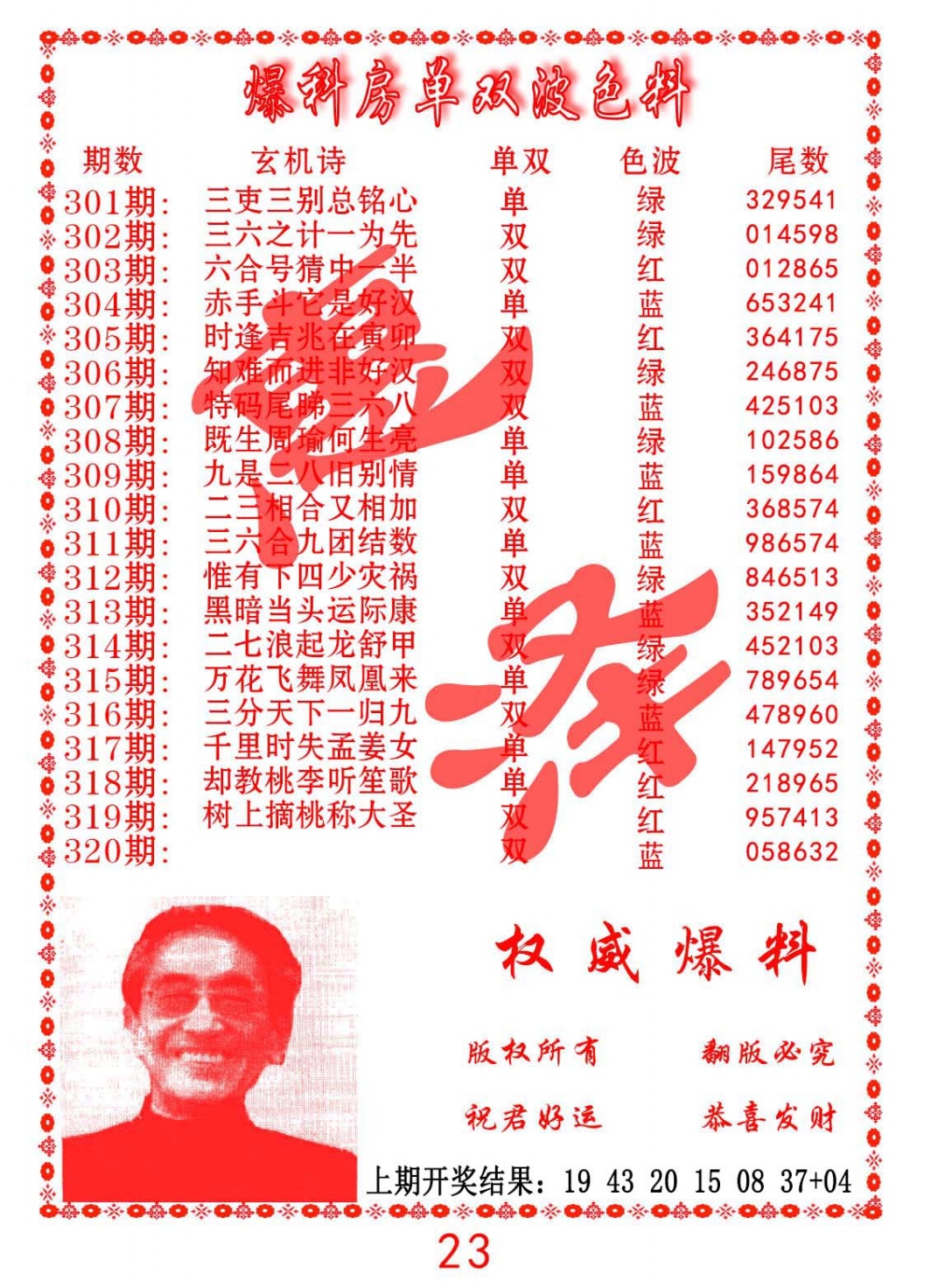 316期爆料房单双波色料[图]