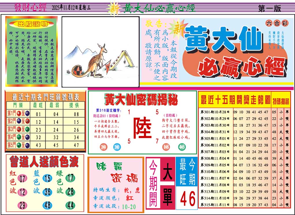 316期黄大仙必赢心经A[图]